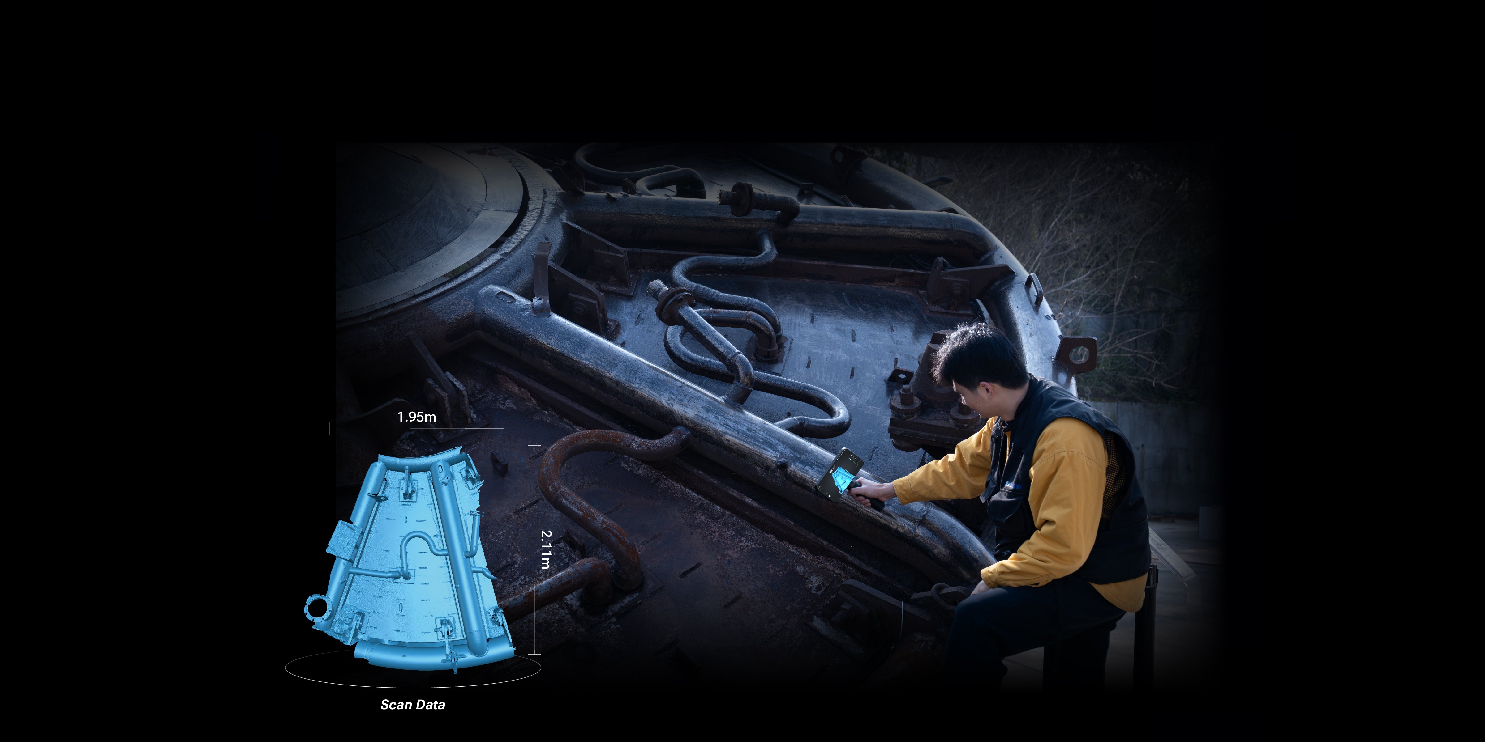 EinScan Rigil Lite scanning dark and reflective industrial surfaces