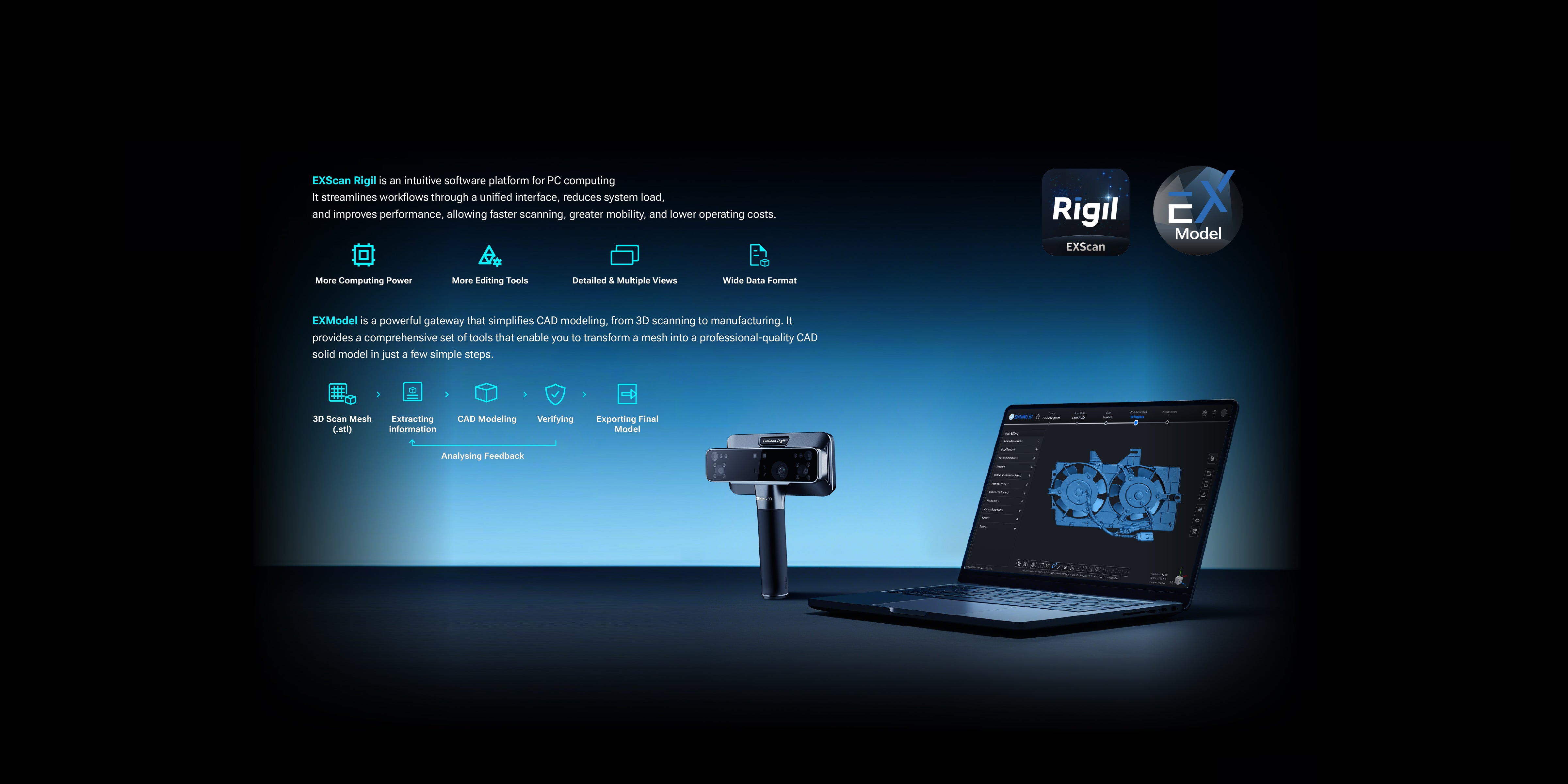 EinScan Rigil Lite scan-to-design workflow with EXScan Rigil and EXModel