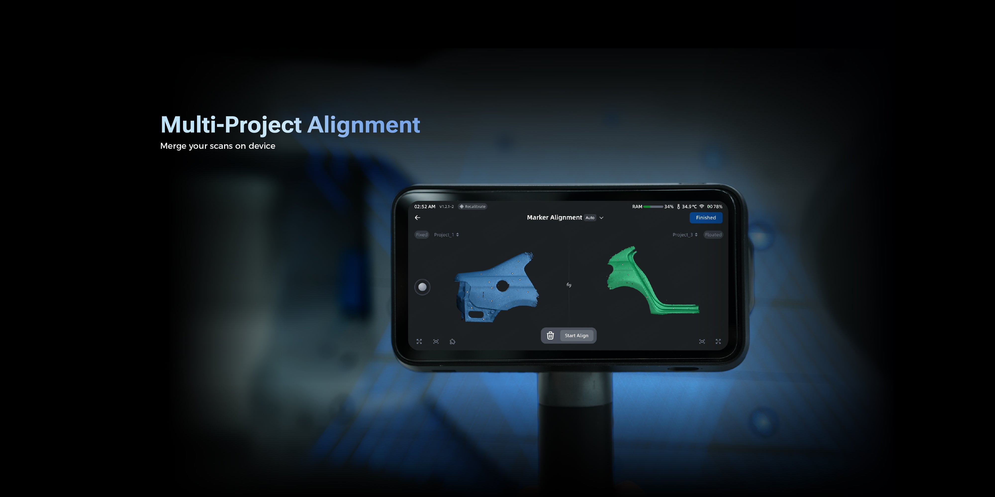 EinScan Rigil 3d scanner Merge your scans on device