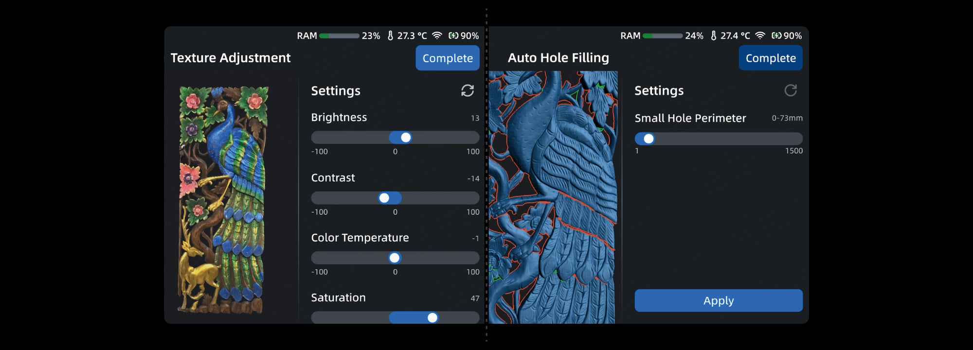 EinScan Rigil Lite rich mesh editing functions interface