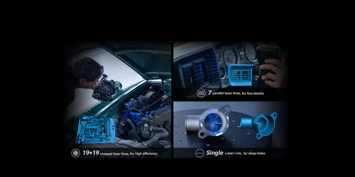 Três modos de laser do EinScan Trak