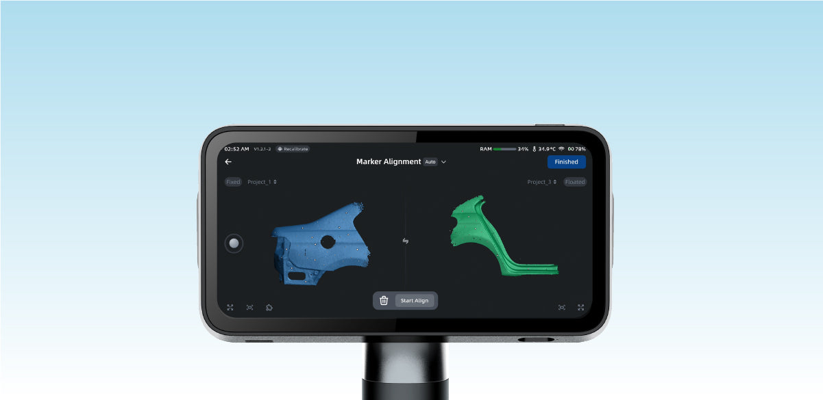 EinScan Rigil Lite showing full on-device scan processing